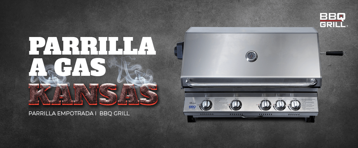BBQ Grill KANSAS parrilla empotrada + Rostizador + FUNDA INCLUIDA + Spiedo. Gas Natural y Licuado