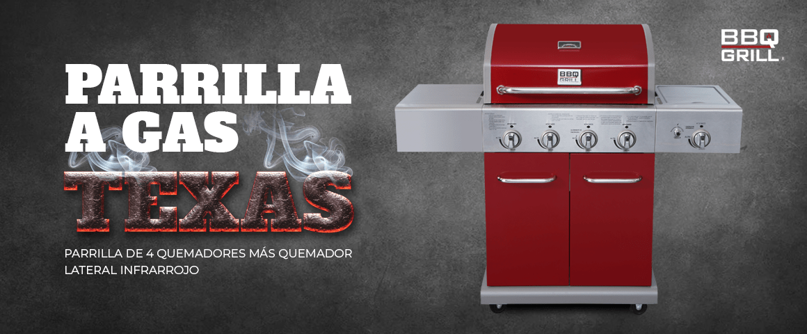 BBQ Grill TEXAS parrilla 4 quemadores + quemador lateral. Roja